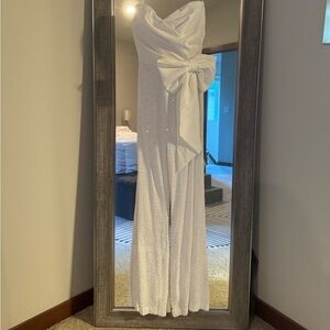 White Sequin Bow Jumpsuit